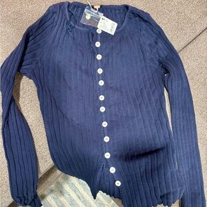 Free People Navy Cardigan with White Buttons